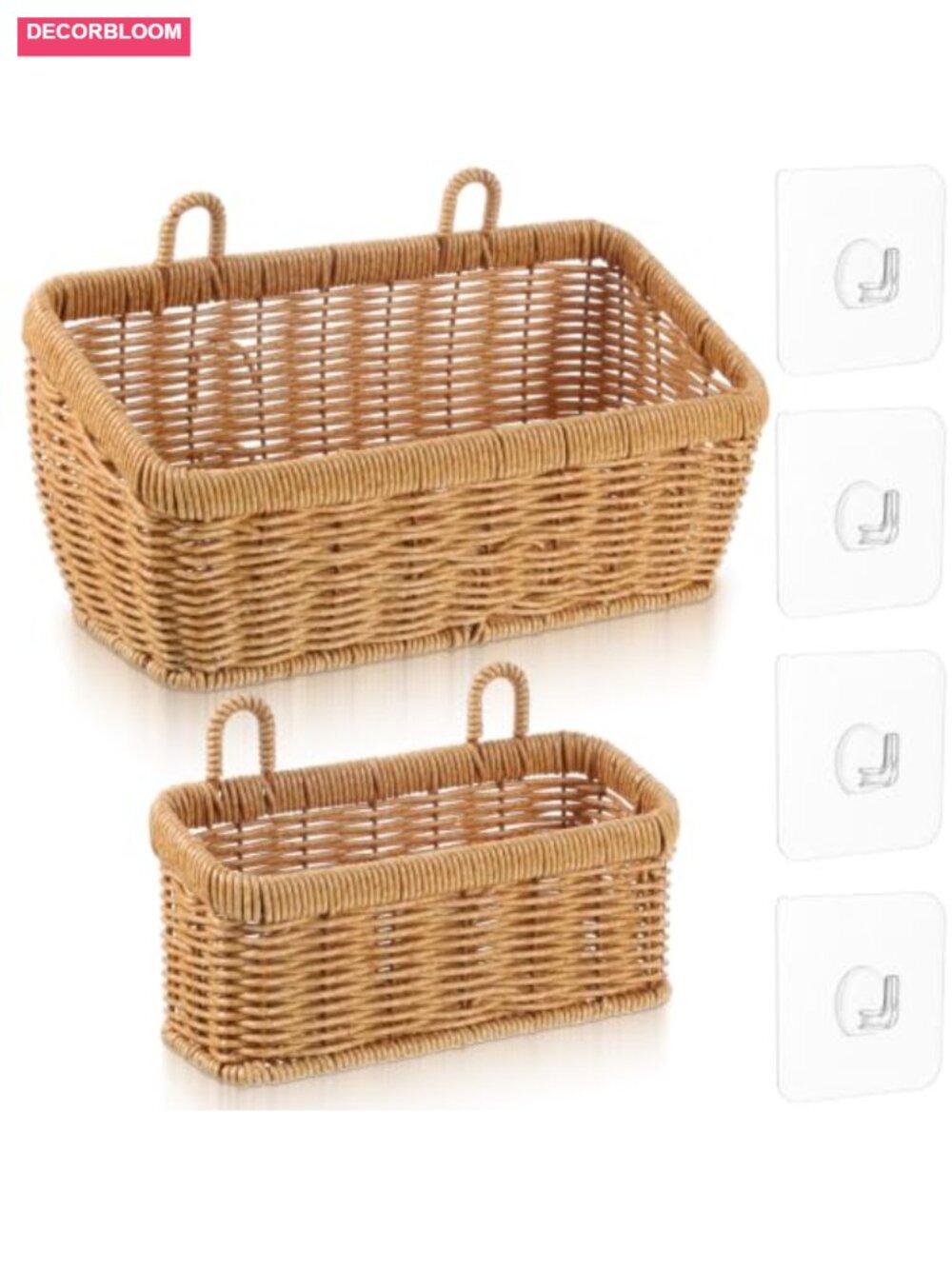 Set of 2 Woven Hanging Wall Baskets Boho Storage Baskets Easy Install